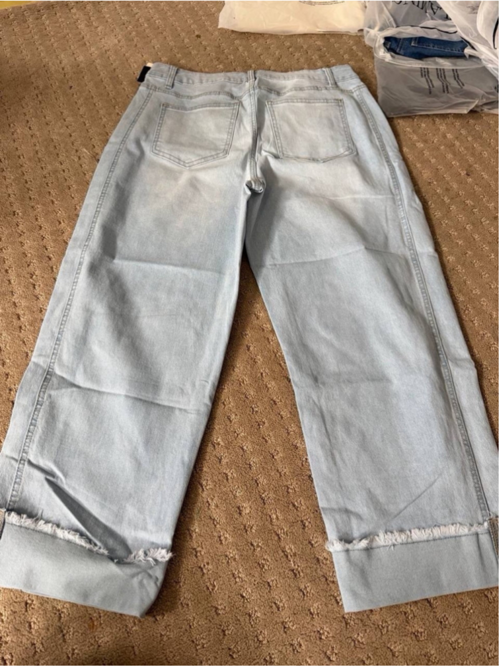 Flamingals Mid Rise Straight Leg Jeans Wash Seam Front Roll Pants XL - Picture 4 of 7